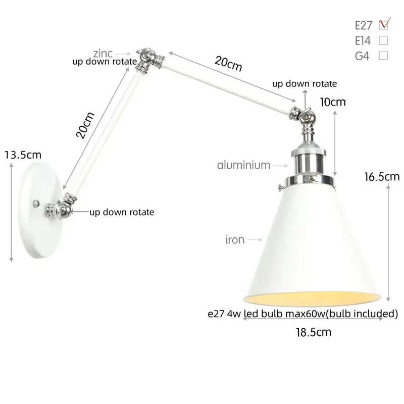 Industrial lens vintage chrome wall lamp bedroom swing arm sconce