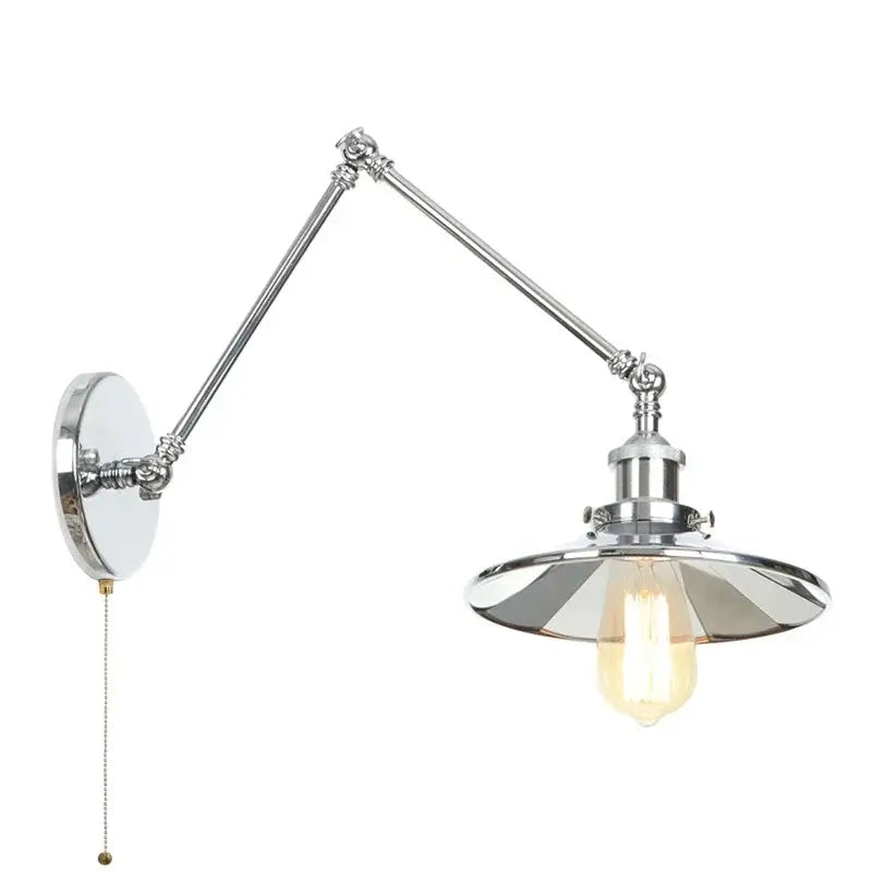 Industrial lens vintage chrome wall lamp bedroom swing arm sconce