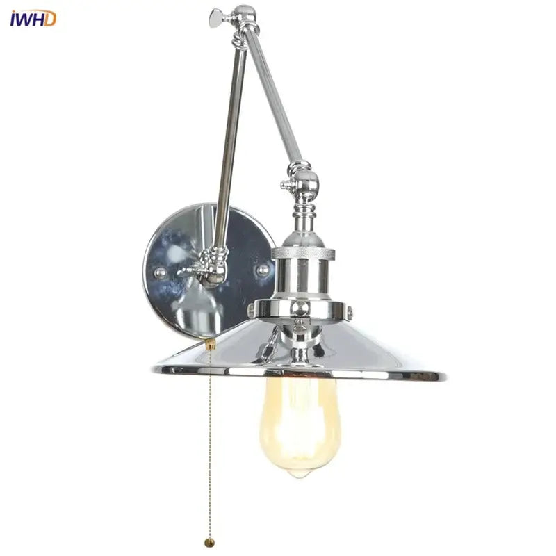 Industrial lens vintage chrome wall lamp bedroom swing arm sconce