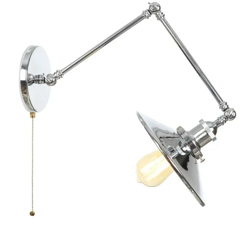 Industrial lens vintage chrome wall lamp bedroom swing arm sconce