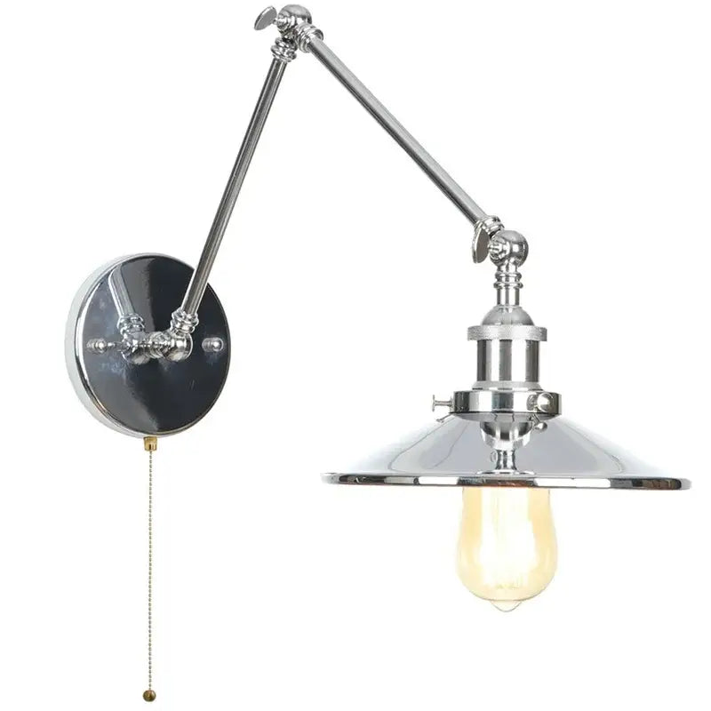 Industrial lens vintage chrome wall lamp bedroom swing arm sconce