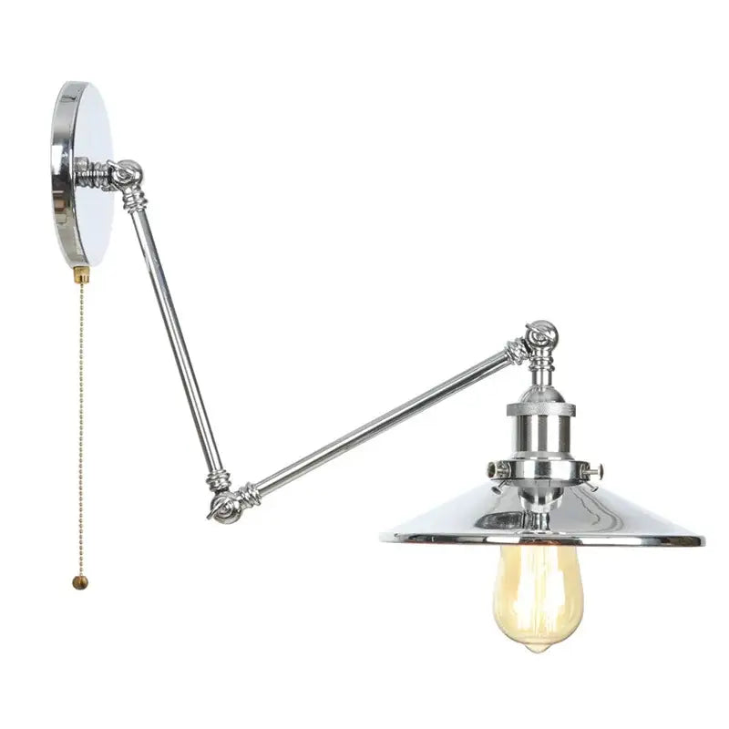 Industrial lens vintage chrome wall lamp bedroom swing arm sconce
