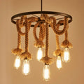 Industrial loft chandelier black metal & natural rope dining room