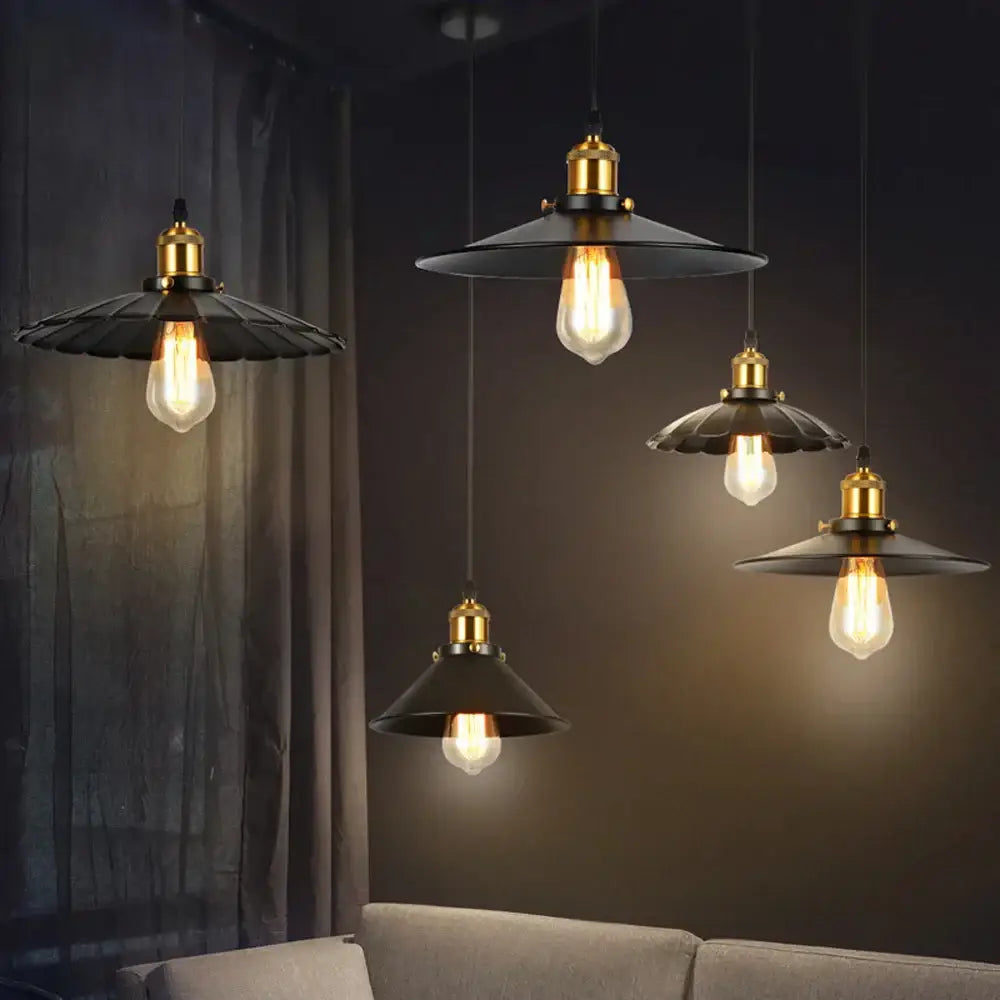 Industrial loft chandelier pendant light black & brass dining room