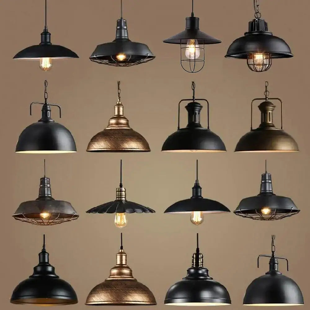 Industrial loft chandelier pendant light black & brass dining room