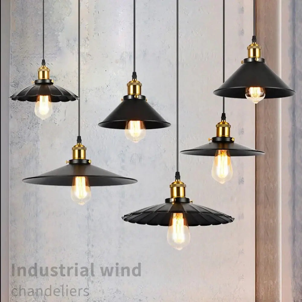 Industrial loft chandelier pendant light black & brass dining room