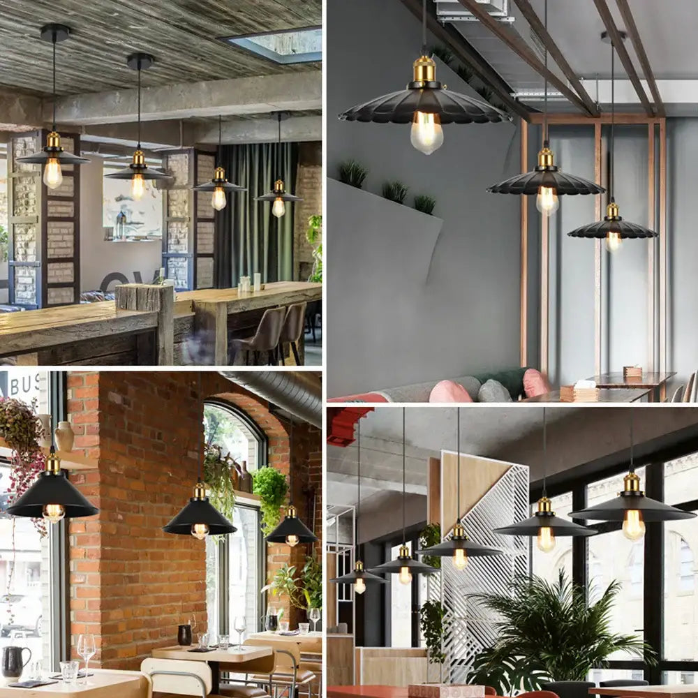 Industrial loft chandelier pendant light black & brass dining room