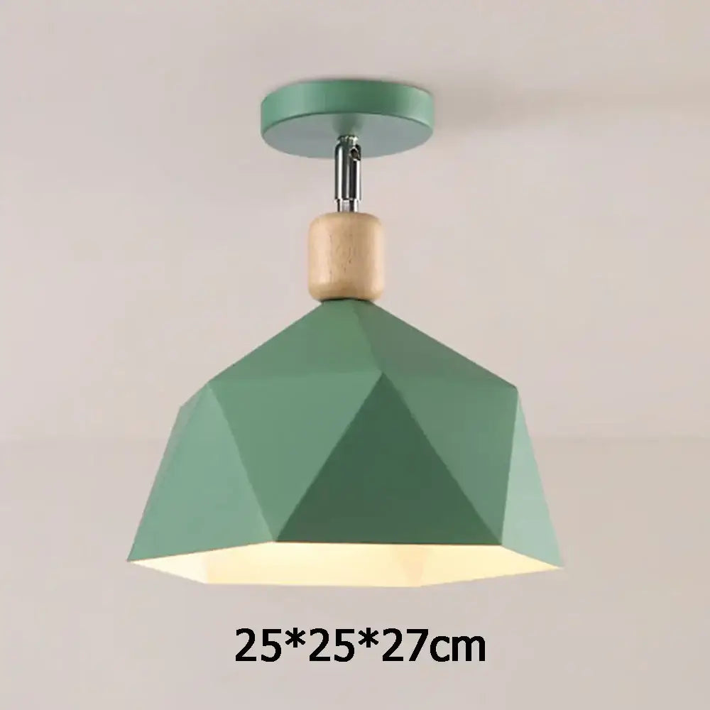 Industrial loft green and wood pendant light kitchen ceiling lamp