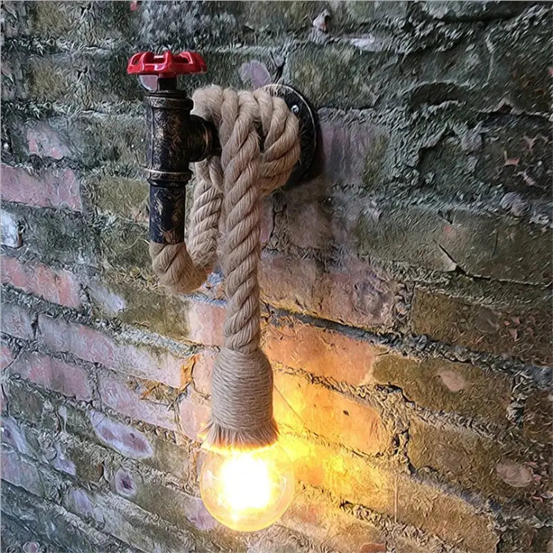 Industrial loft hemp rope wall lamp kitchen pipe sconce