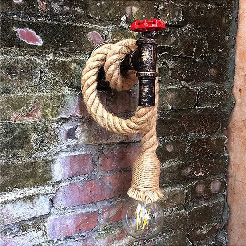 Industrial loft hemp rope wall lamp kitchen pipe sconce