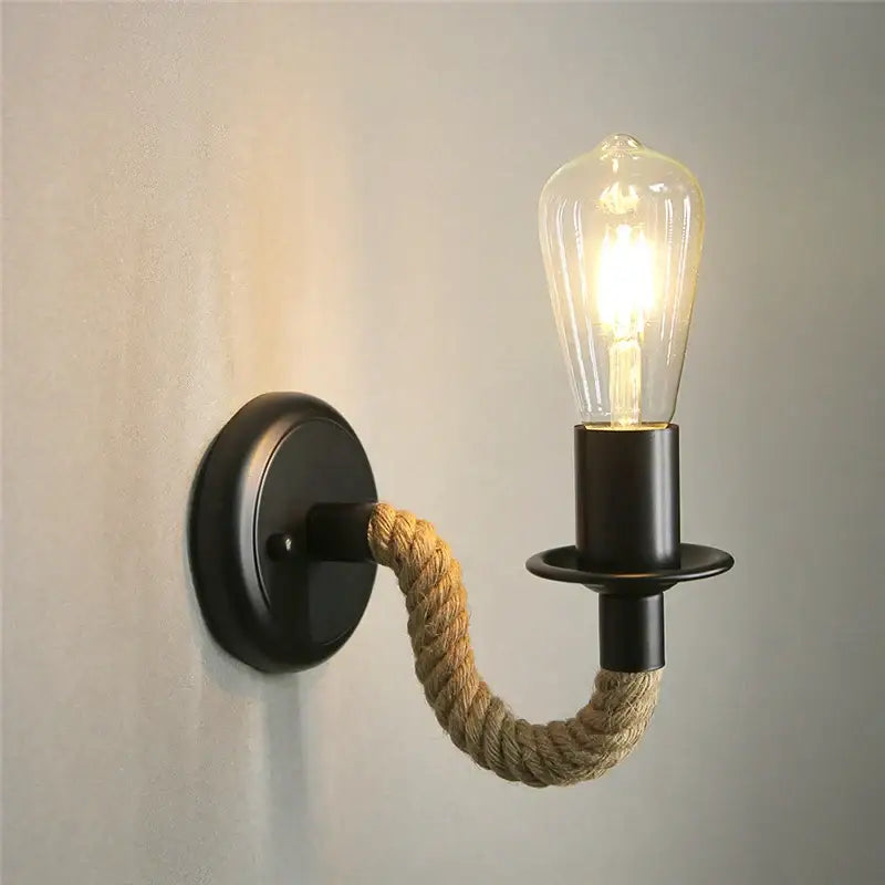 Industrial loft hemp rope wall lamp kitchen pipe sconce