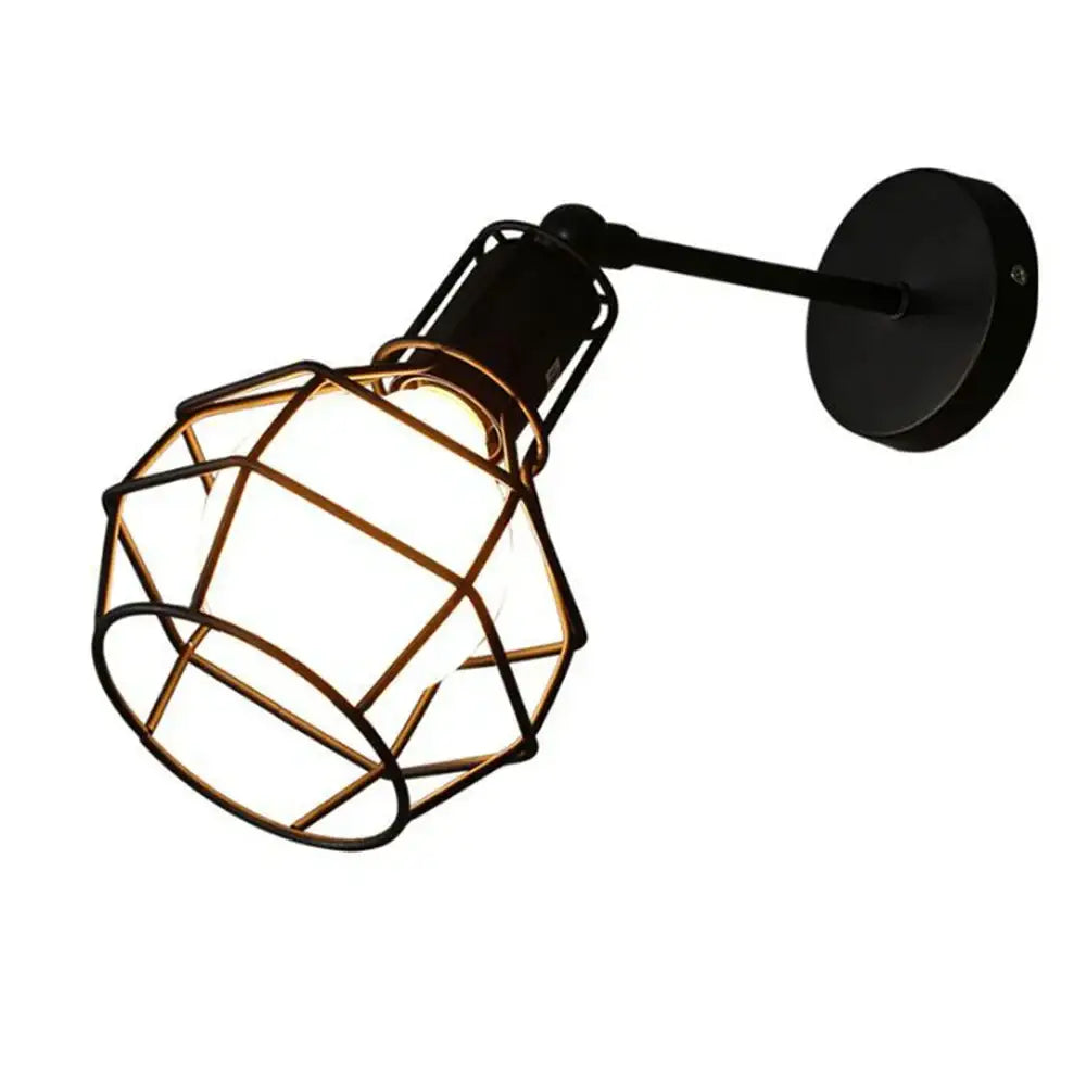 Industrial loft led cage wall light sconce bedroom brass glass lamp