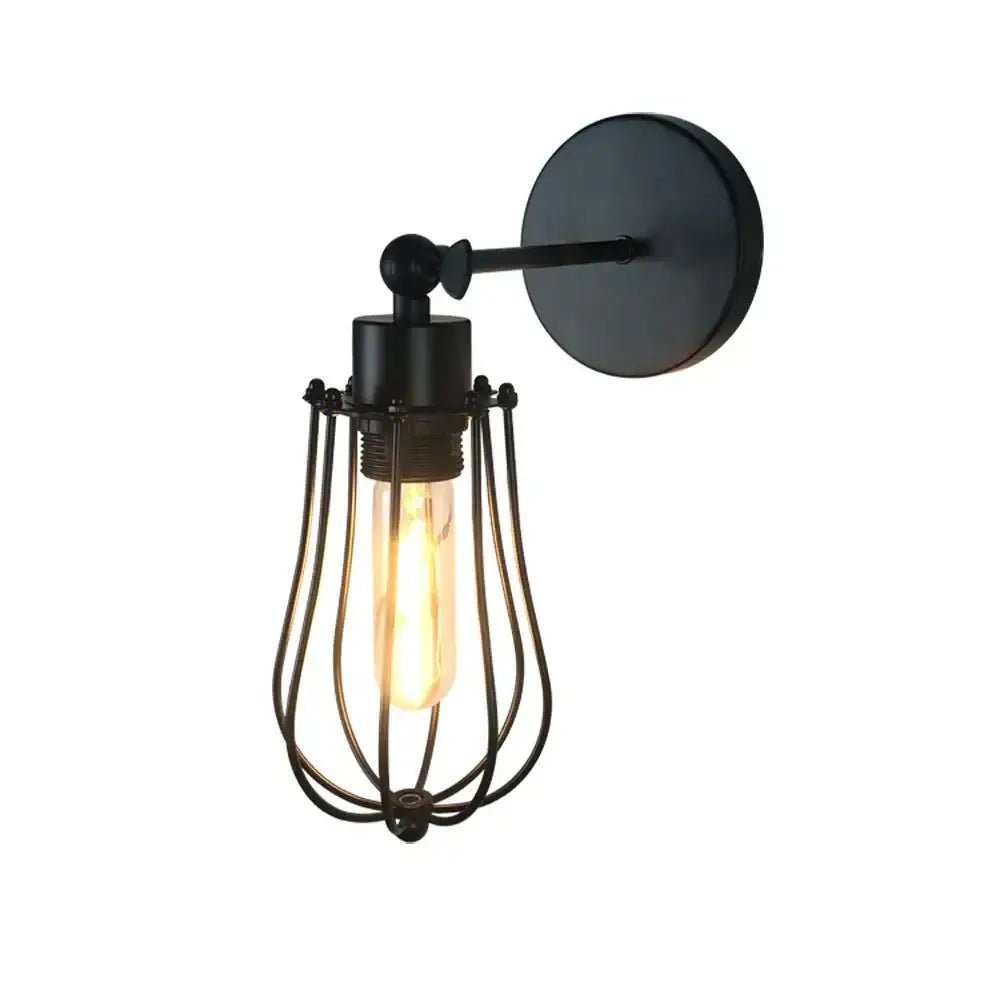 Industrial loft led cage wall light sconce bedroom brass glass lamp