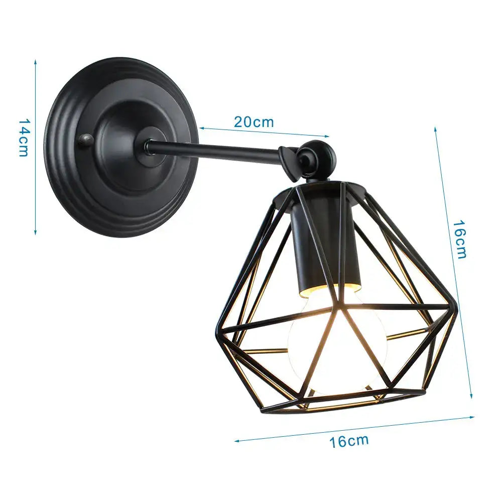 Industrial loft led cage wall light sconce bedroom brass glass lamp