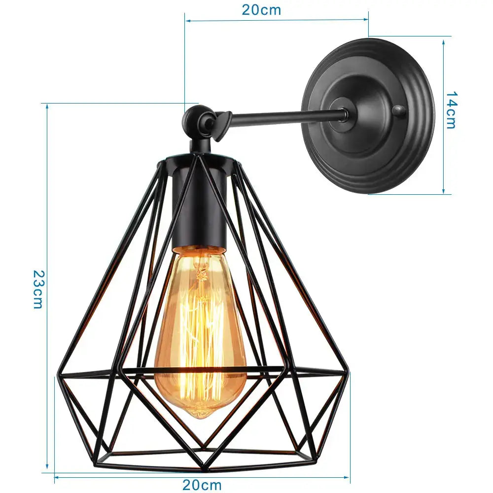 Industrial loft led cage wall light sconce bedroom brass glass lamp