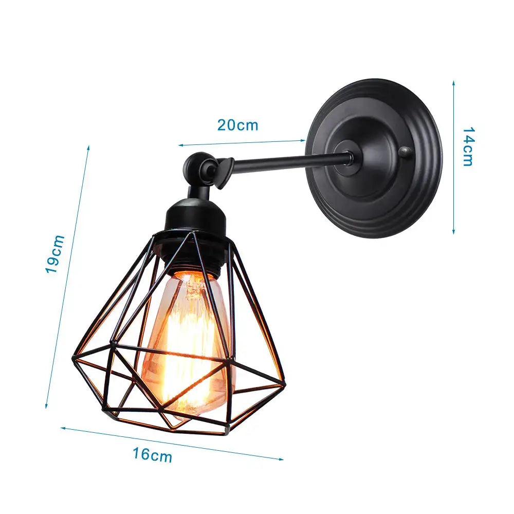 Industrial loft led cage wall light sconce bedroom brass glass lamp