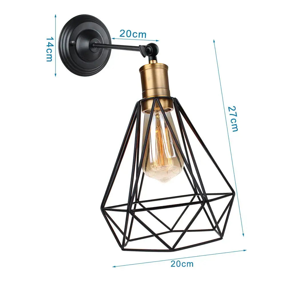 Industrial loft led cage wall light sconce bedroom brass glass lamp