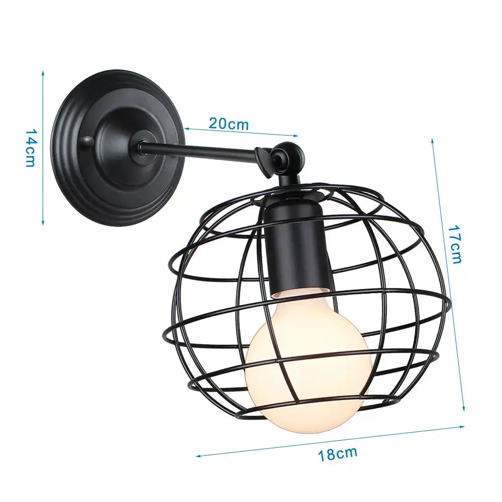 Industrial loft led cage wall light sconce bedroom brass glass lamp