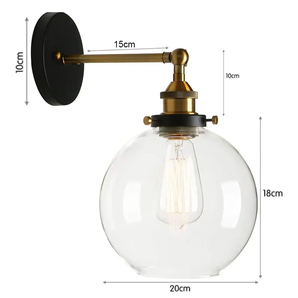 Industrial loft led cage wall light sconce bedroom brass glass lamp