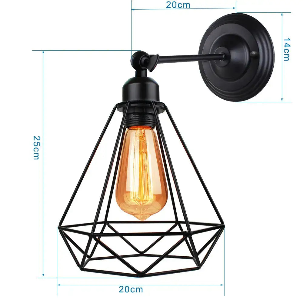 Industrial loft led cage wall light sconce bedroom brass glass lamp