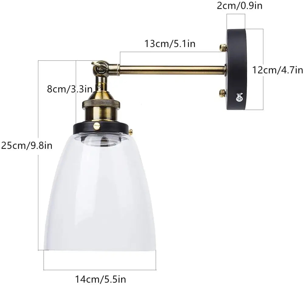 Industrial loft led cage wall light sconce bedroom brass glass lamp
