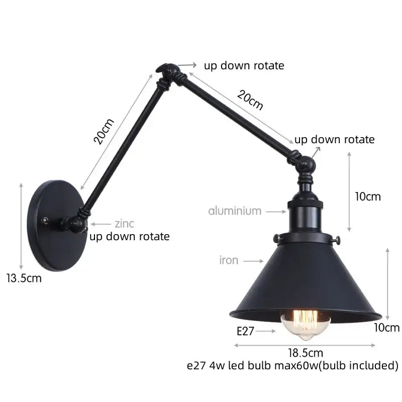 Industrial loft led wall lamp black & brass bedroom sconce