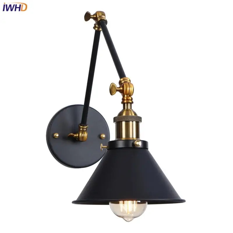 Industrial loft led wall lamp black & brass bedroom sconce