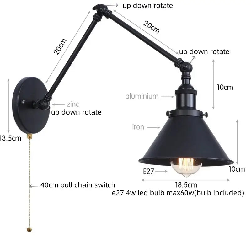 Industrial loft led wall lamp black & brass bedroom sconce