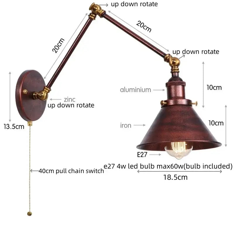Industrial loft led wall lamp black & brass bedroom sconce