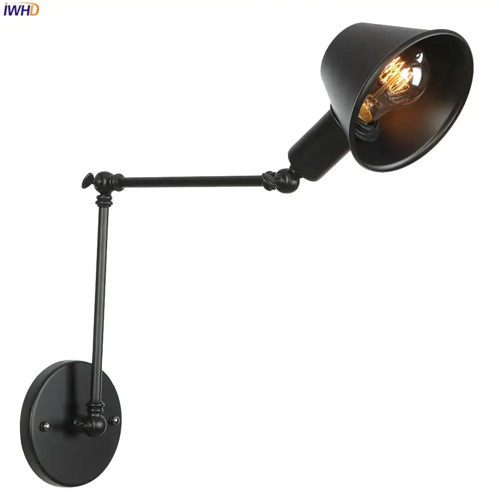 Industrial matte black adjustable led wall light fixture bedroom