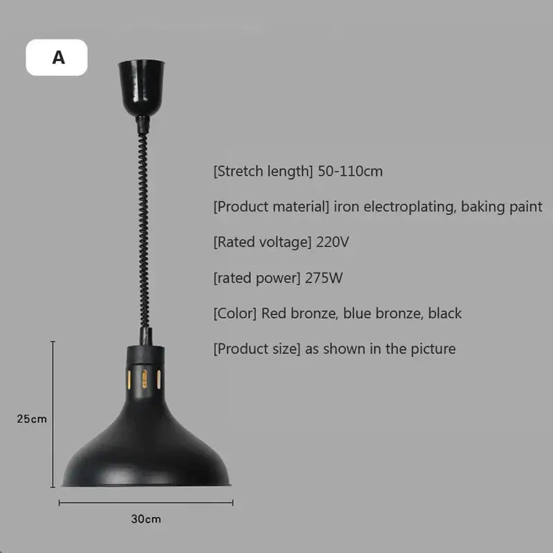 Industrial matte black electric food heat preservation lamp kitchen