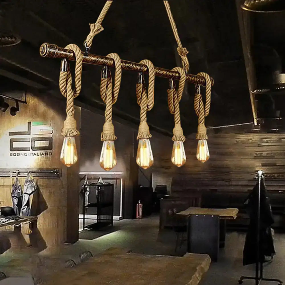 Industrial retro beige & light yellow rope exposed island light kitchen
