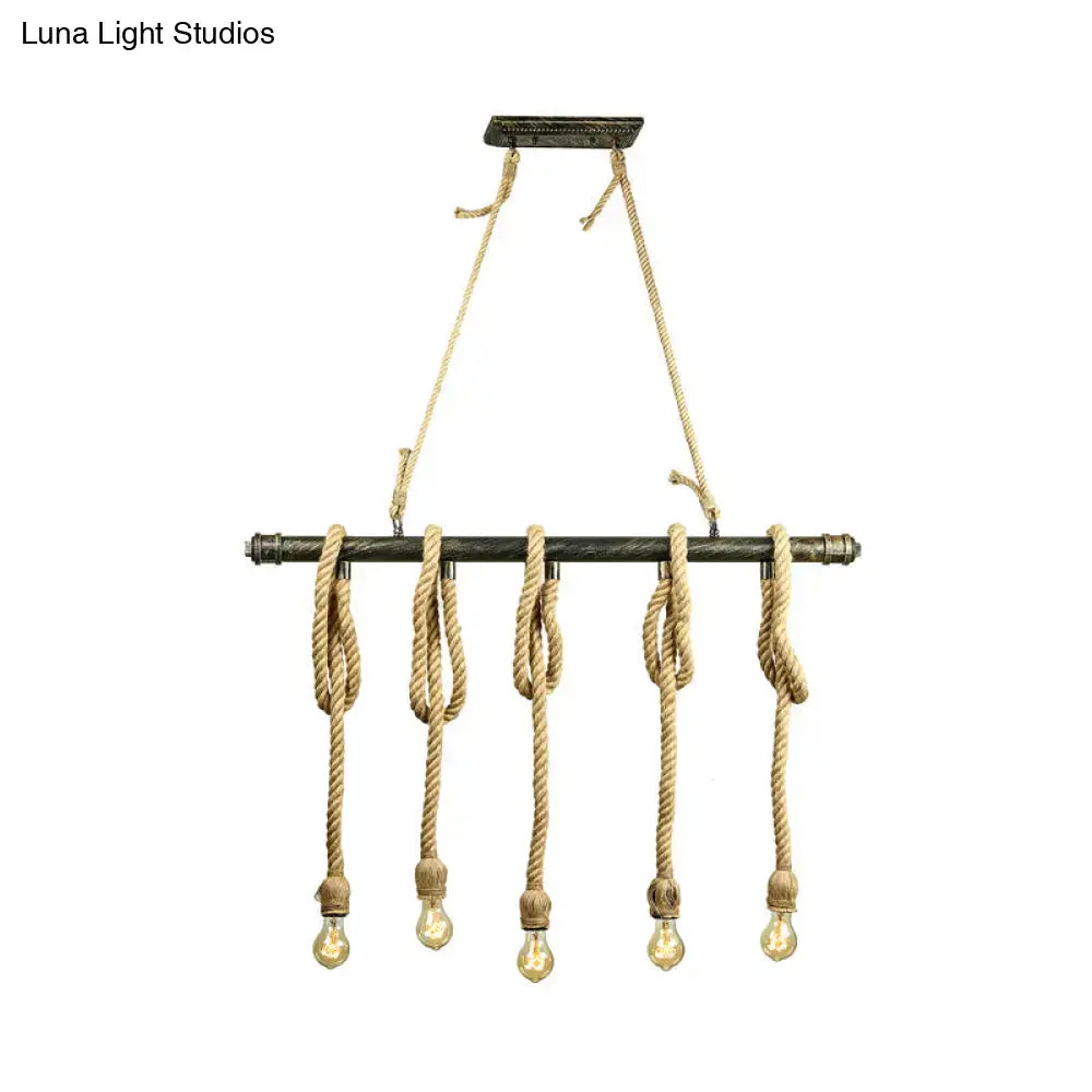 Industrial retro beige & light yellow rope exposed island light kitchen