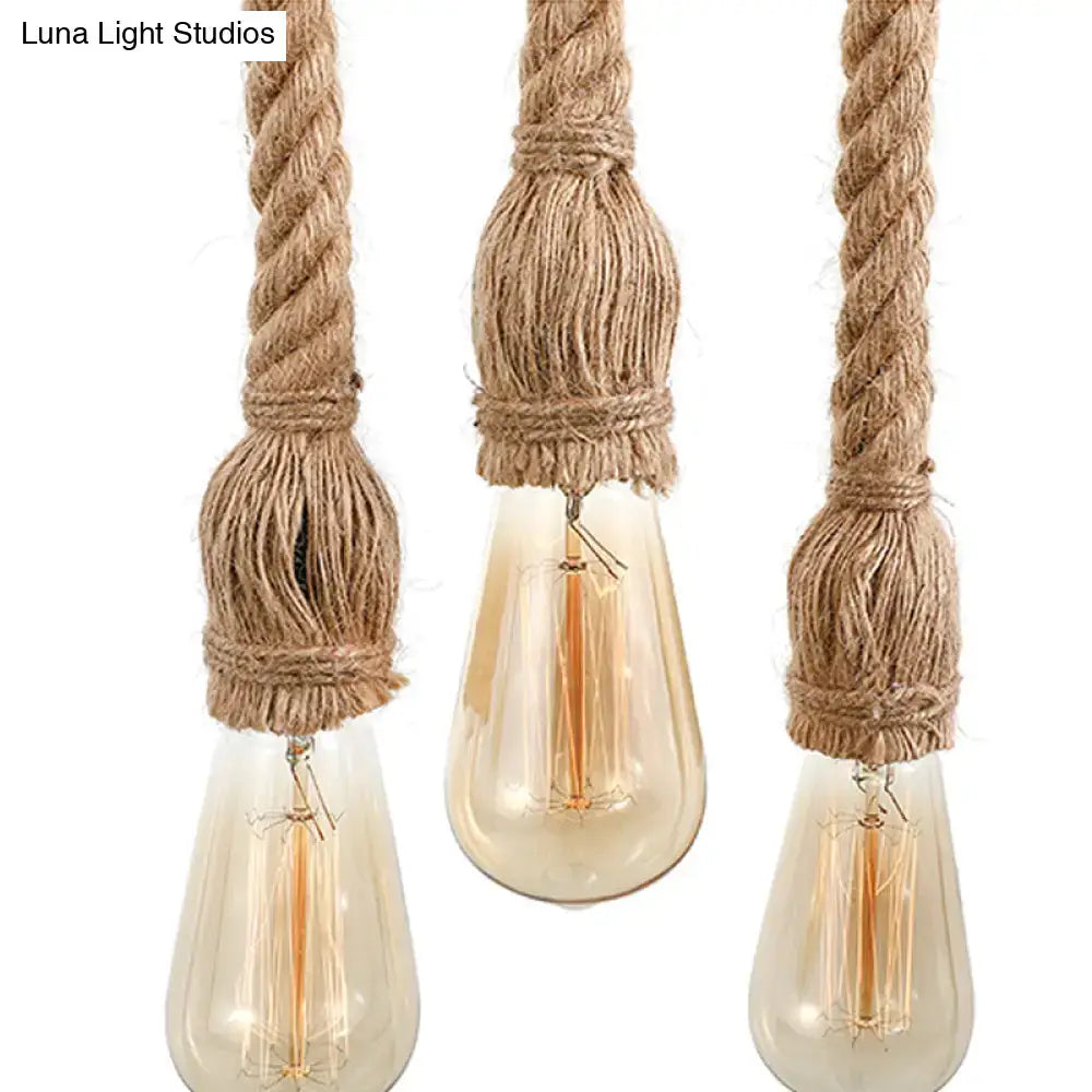 Industrial retro beige & light yellow rope exposed island light kitchen