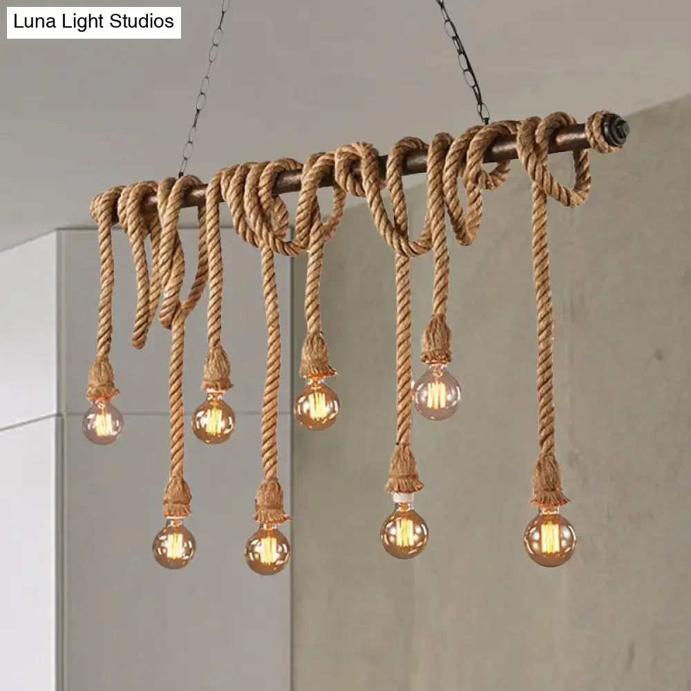 Industrial retro beige & light yellow rope exposed island light kitchen