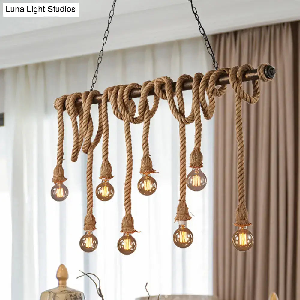 Industrial retro beige & light yellow rope exposed island light kitchen