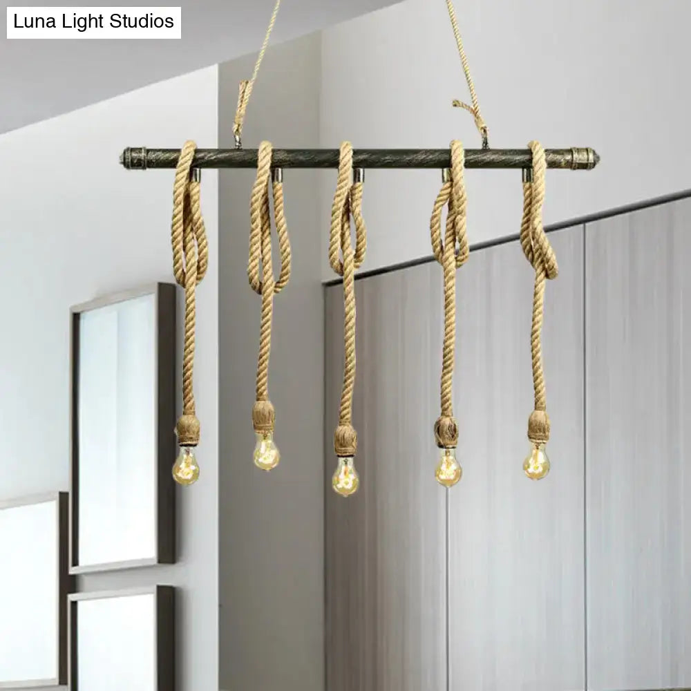 Industrial retro beige & light yellow rope exposed island light kitchen