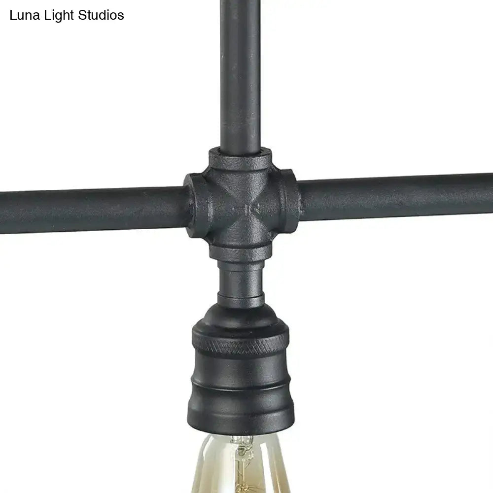 Industrial rustic black metal linear piped island lighting living room