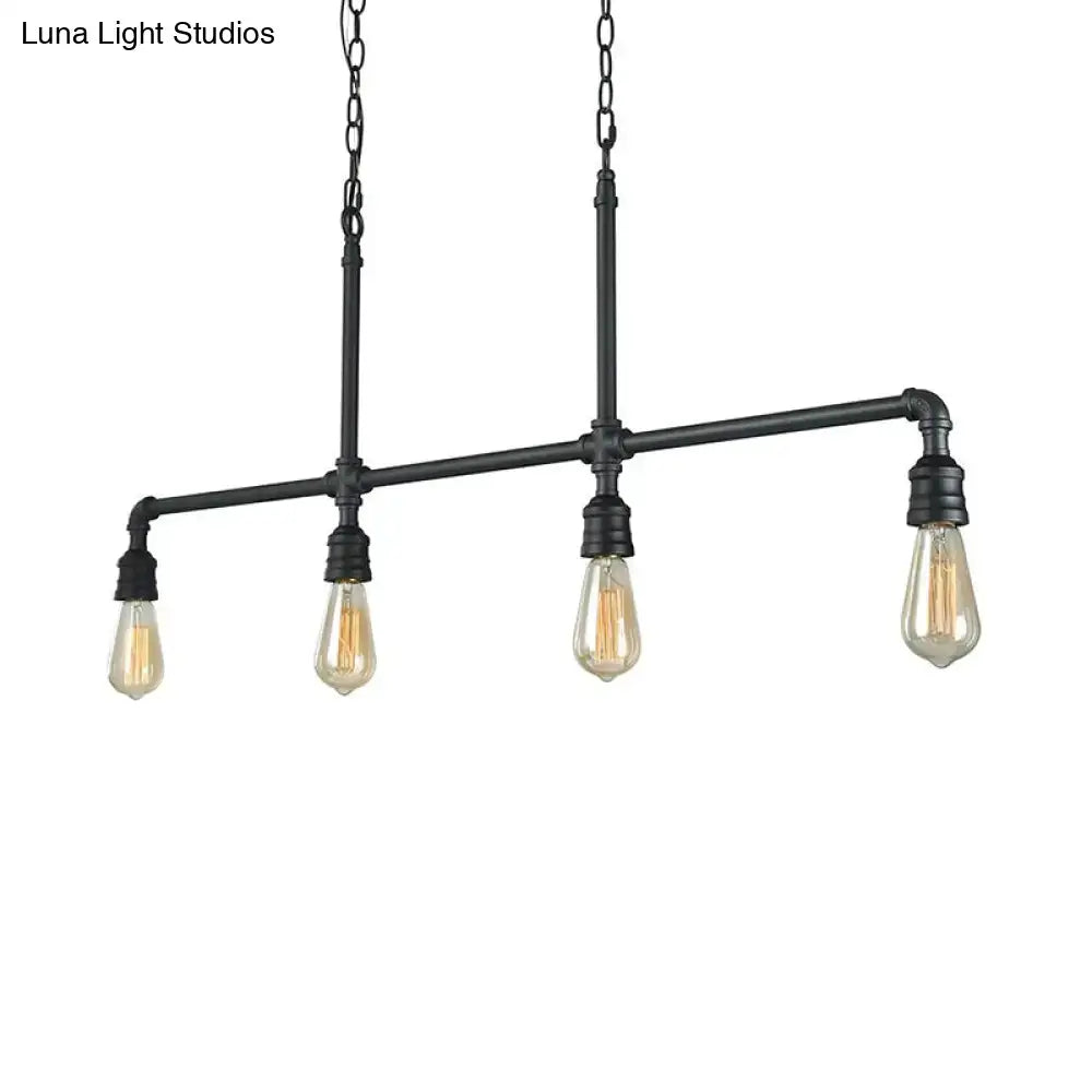 Industrial rustic black metal linear piped island lighting living room