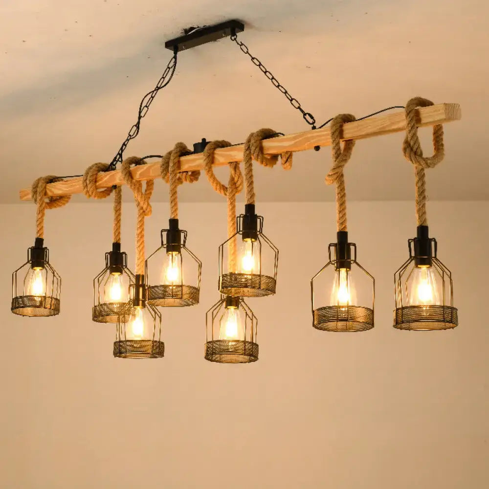 Industrial rustic hemp rope chandelier dining room pendant light