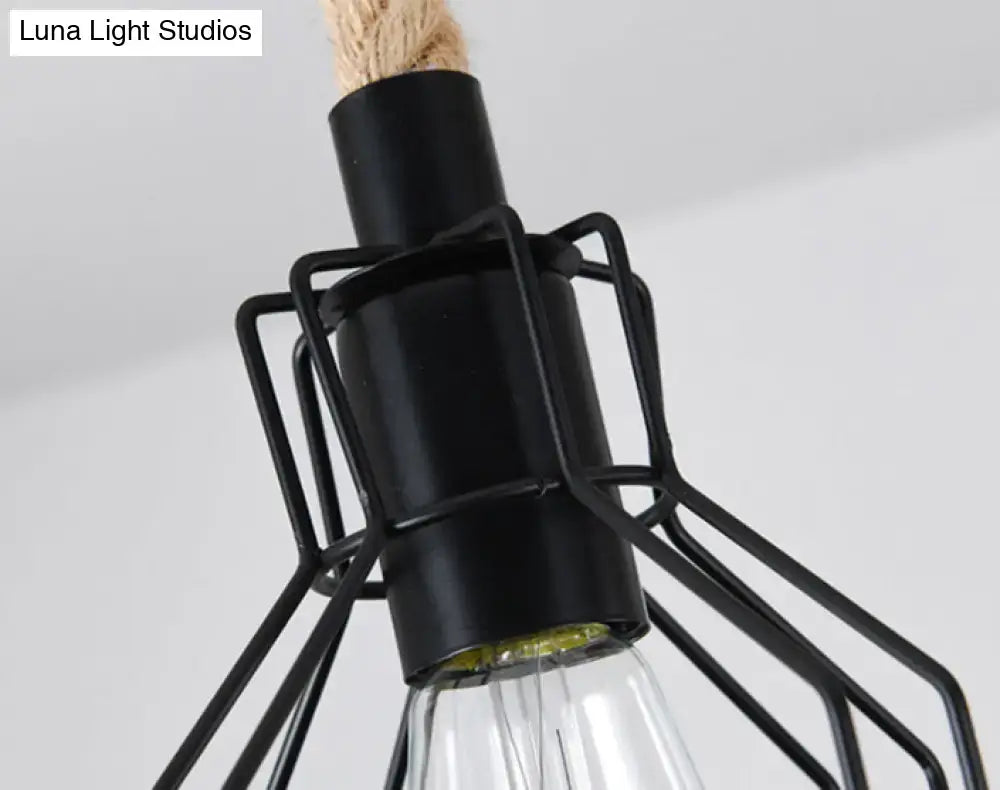 Industrial rustic hemp rope chandelier dining room pendant light
