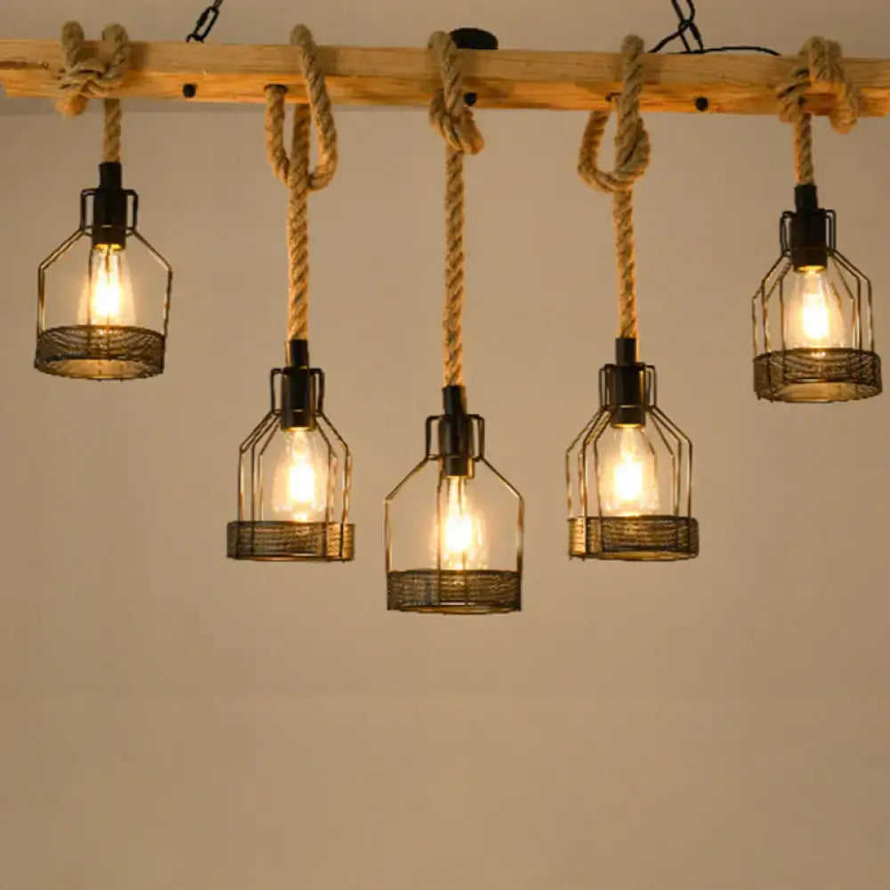 Industrial rustic hemp rope chandelier dining room pendant light