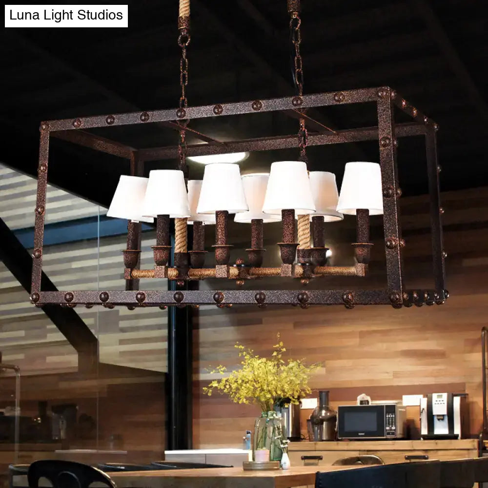 Industrial rustic rope 8-light chandelier dining room fabric barrel
