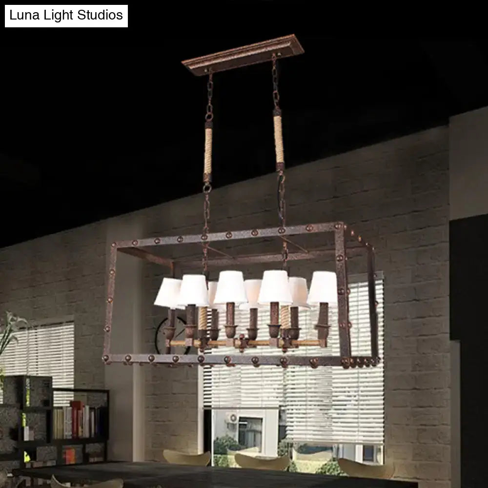Industrial rustic rope 8-light chandelier dining room fabric barrel