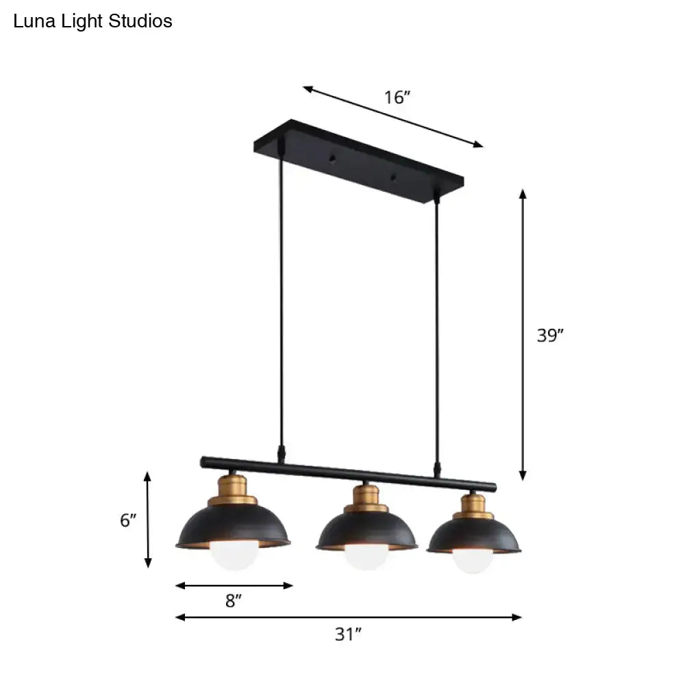Industrial style black & brass 3 light fixture kitchen ceiling light