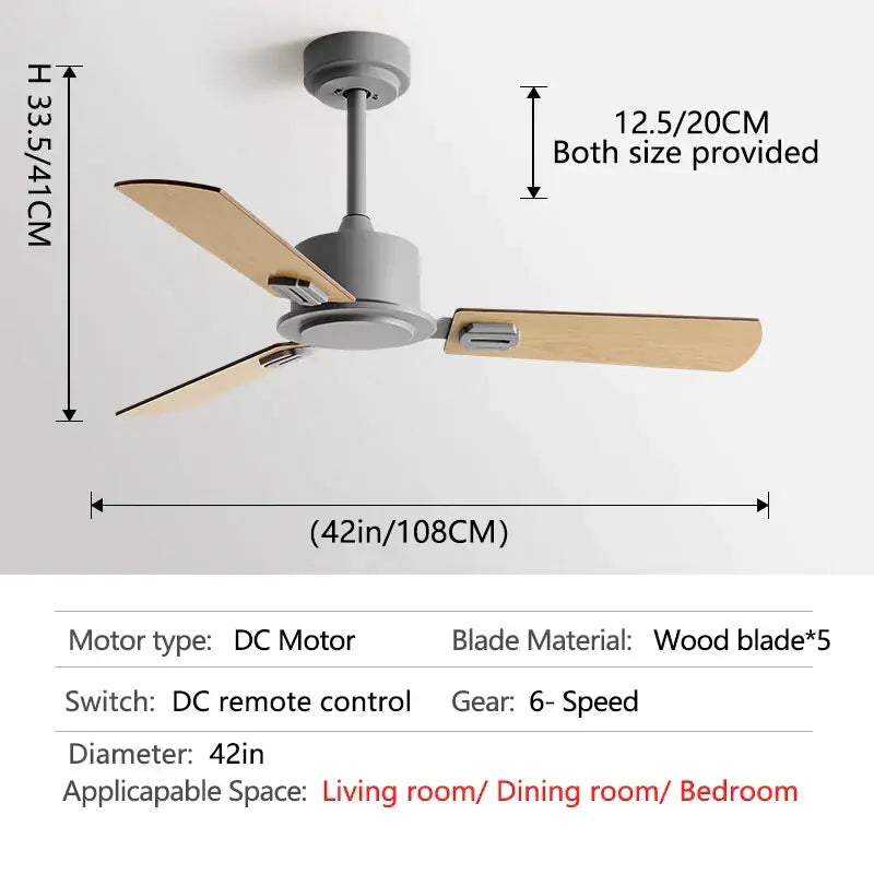 Industrial style black ceiling fan with remote control for living room