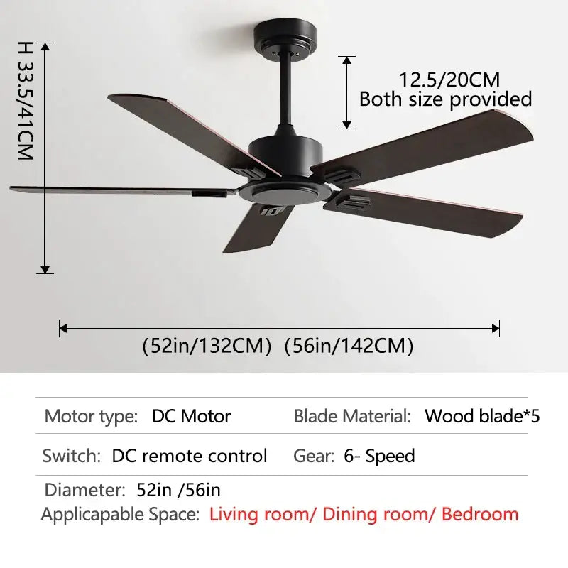 Industrial style black ceiling fan with remote control for living room