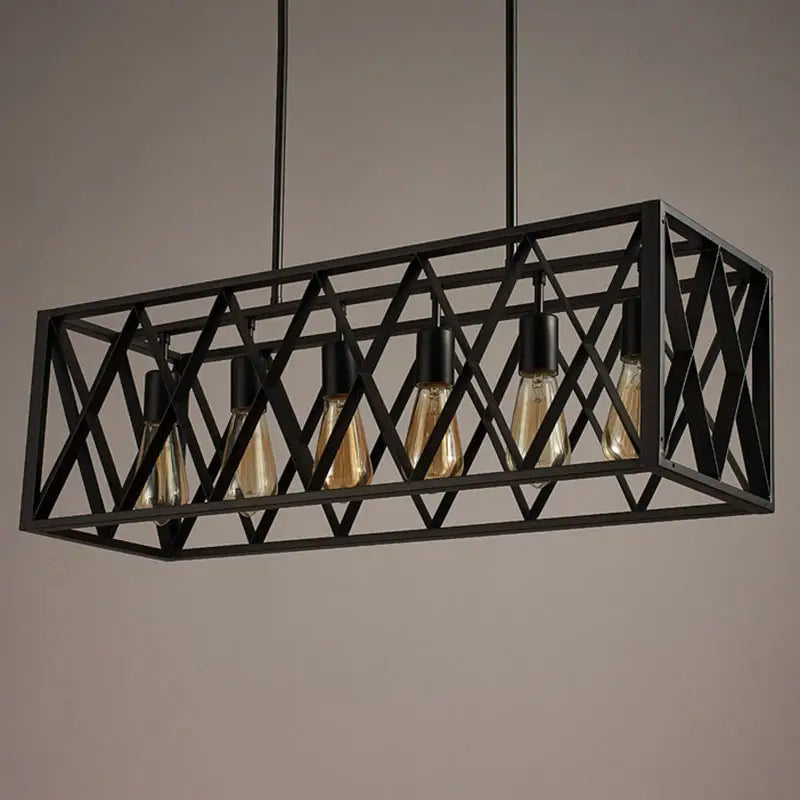 Industrial style black ironwork rectangular island light for kitchen