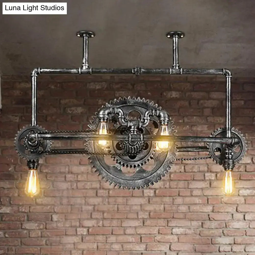 Industrial vintage black gear chandelier dining room edison light
