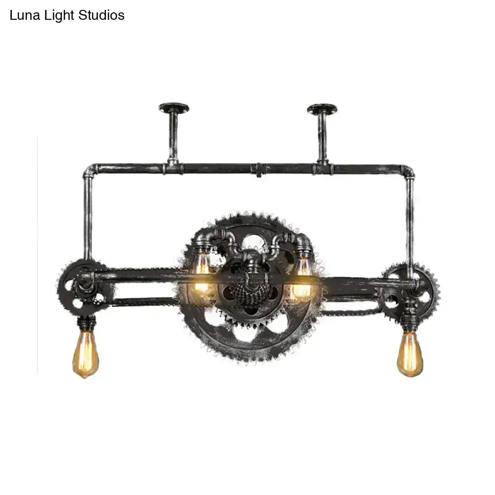 Industrial vintage black gear chandelier dining room edison light